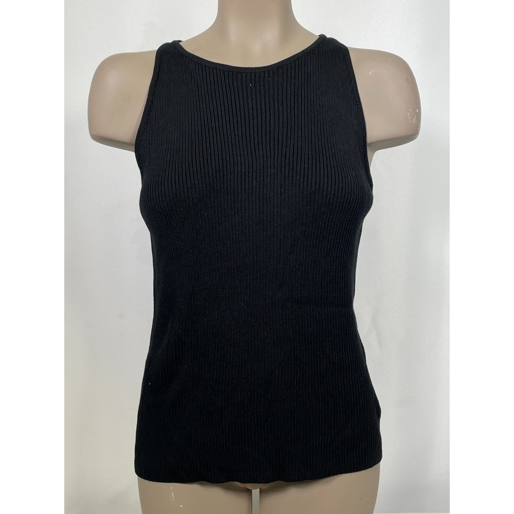 Linda Allard Ellen Tracy Black Sleeveless Ribbed Tank Top Women's LARGE NWT